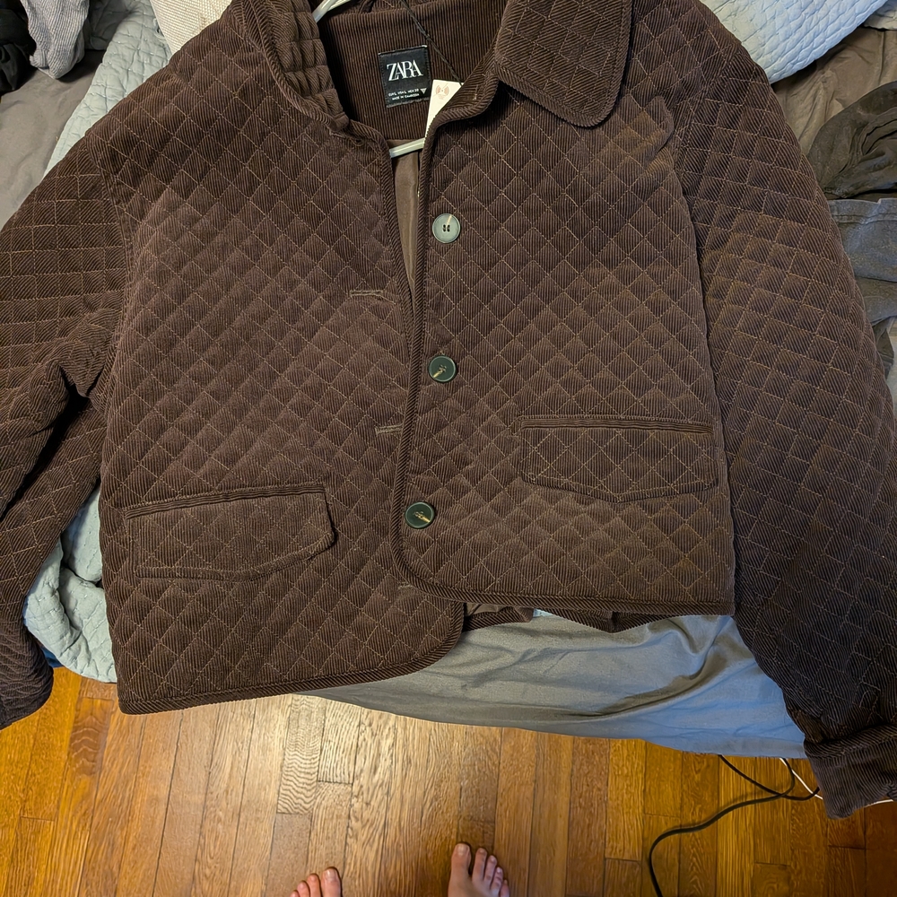 Zara Women's Brown Cropped Quilted Jacket